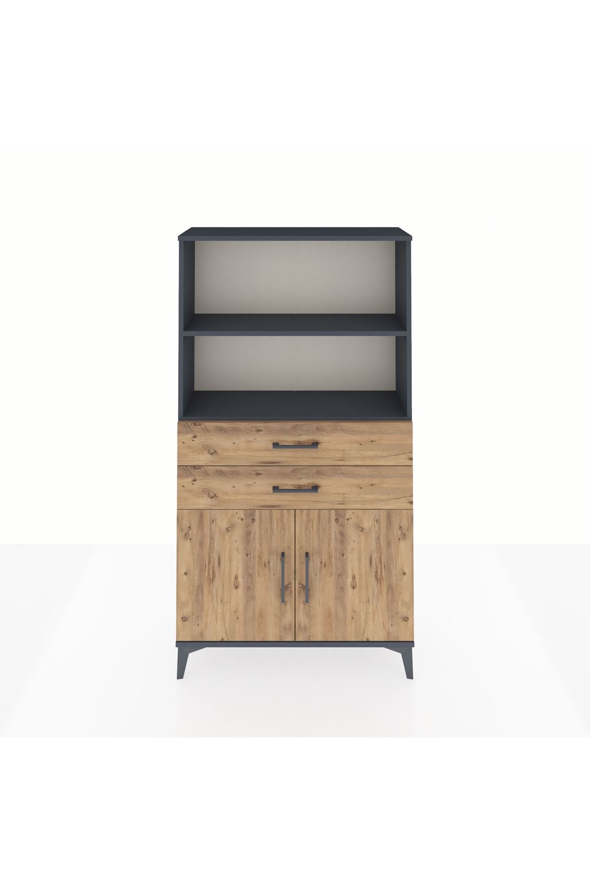 Arges Dolap 3 Raflı 2 Çekmeceli 2 Kapaklı 88x30x163 Antrasit-Çam