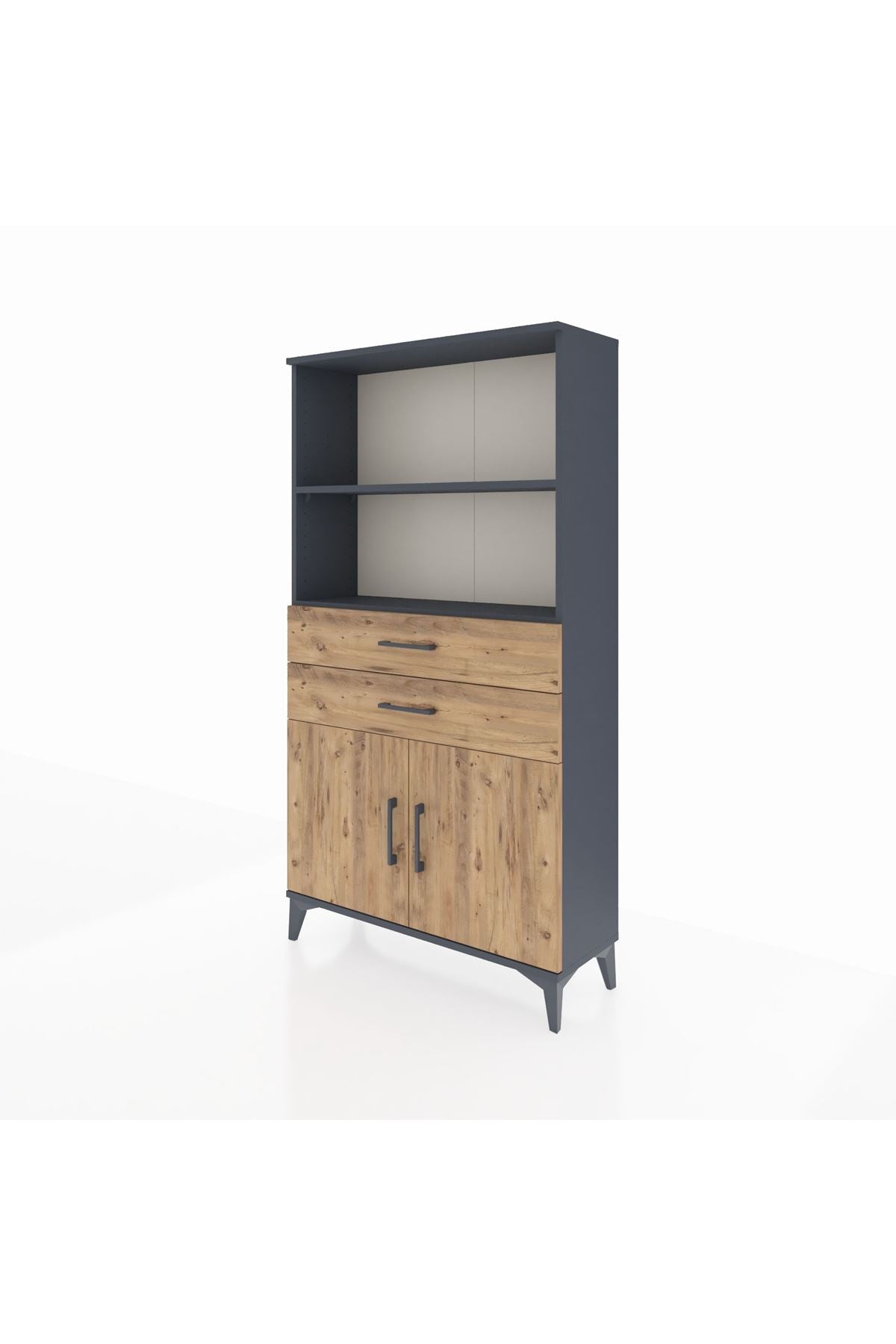 Arges Dolap 3 Raflı 2 Çekmeceli 2 Kapaklı 88x30x163 Antrasit-Çam