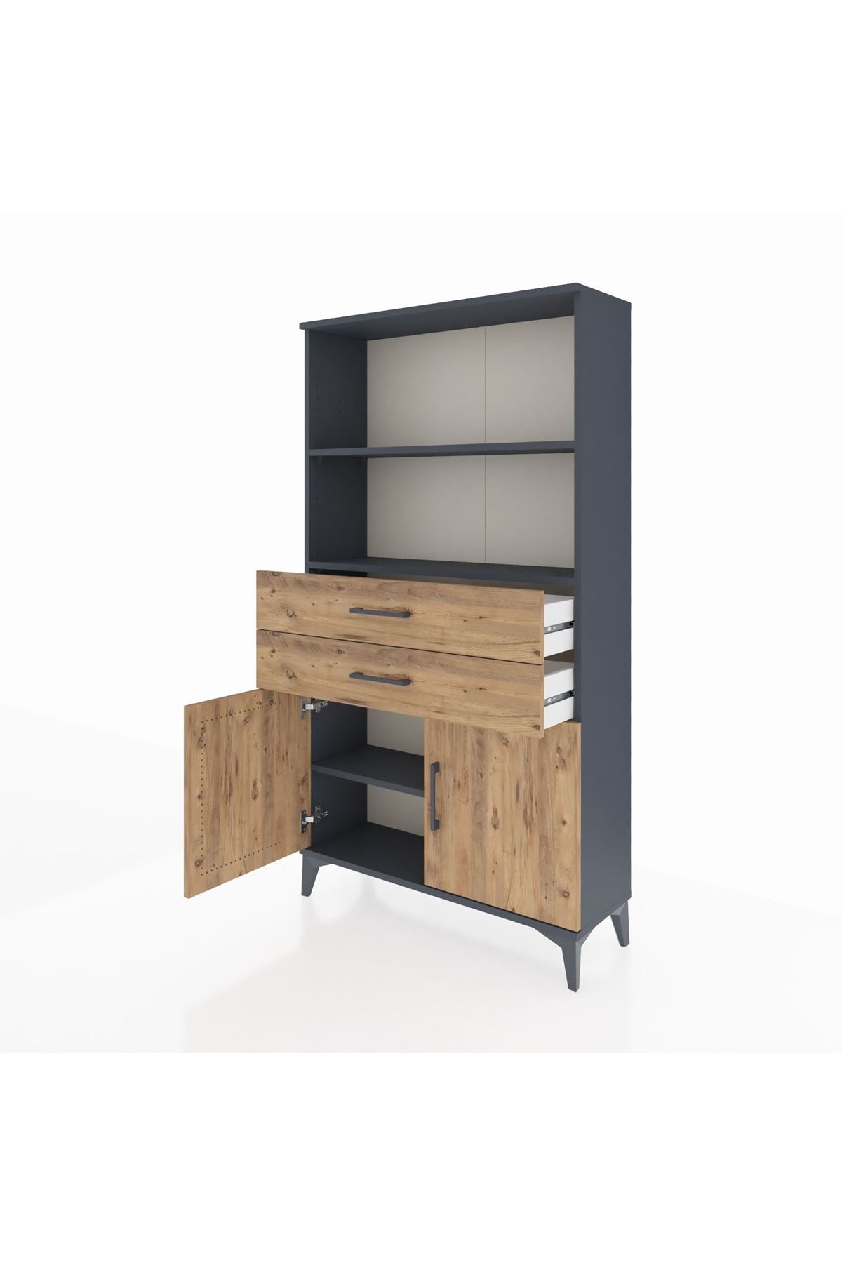 Arges Dolap 3 Raflı 2 Çekmeceli 2 Kapaklı 88x30x163 Antrasit-Çam