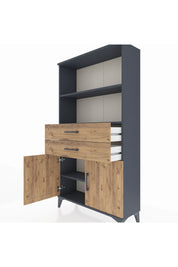 Arges Dolap 3 Raflı 2 Çekmeceli 2 Kapaklı 88x30x163 Antrasit-Çam