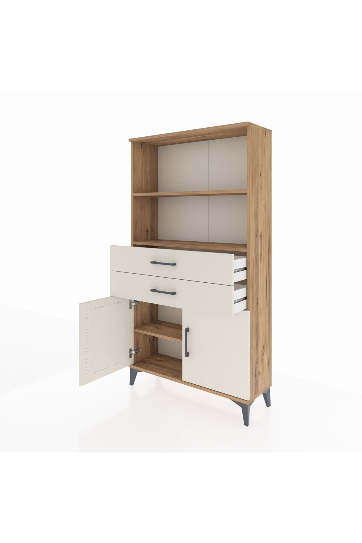 Arges Dolap 3 Raflı 2 Çekmeceli 2 Kapaklı 88x30x163 Çam-Aytaşı