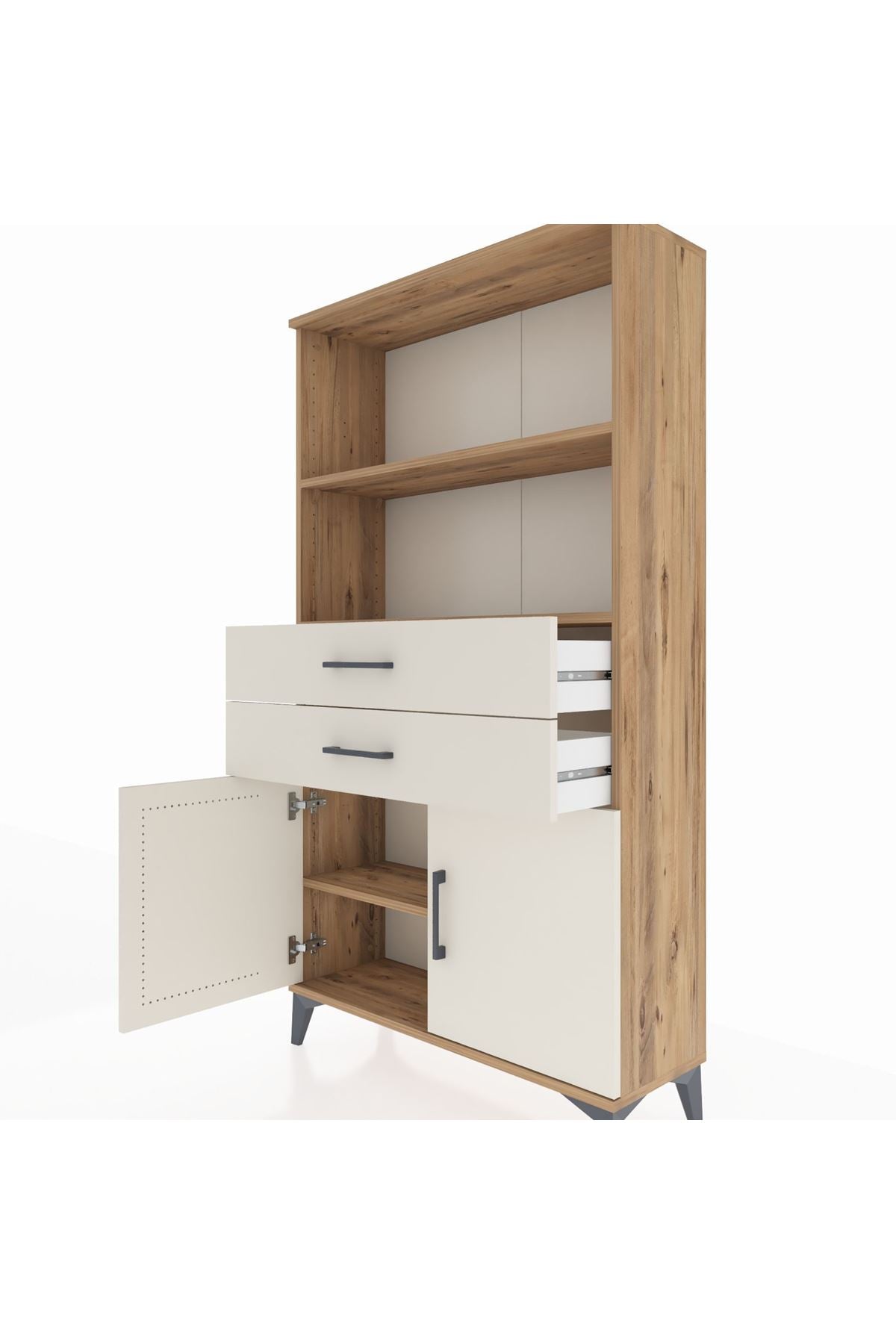 Arges Dolap 3 Raflı 2 Çekmeceli 2 Kapaklı 88x30x163 Çam-Aytaşı