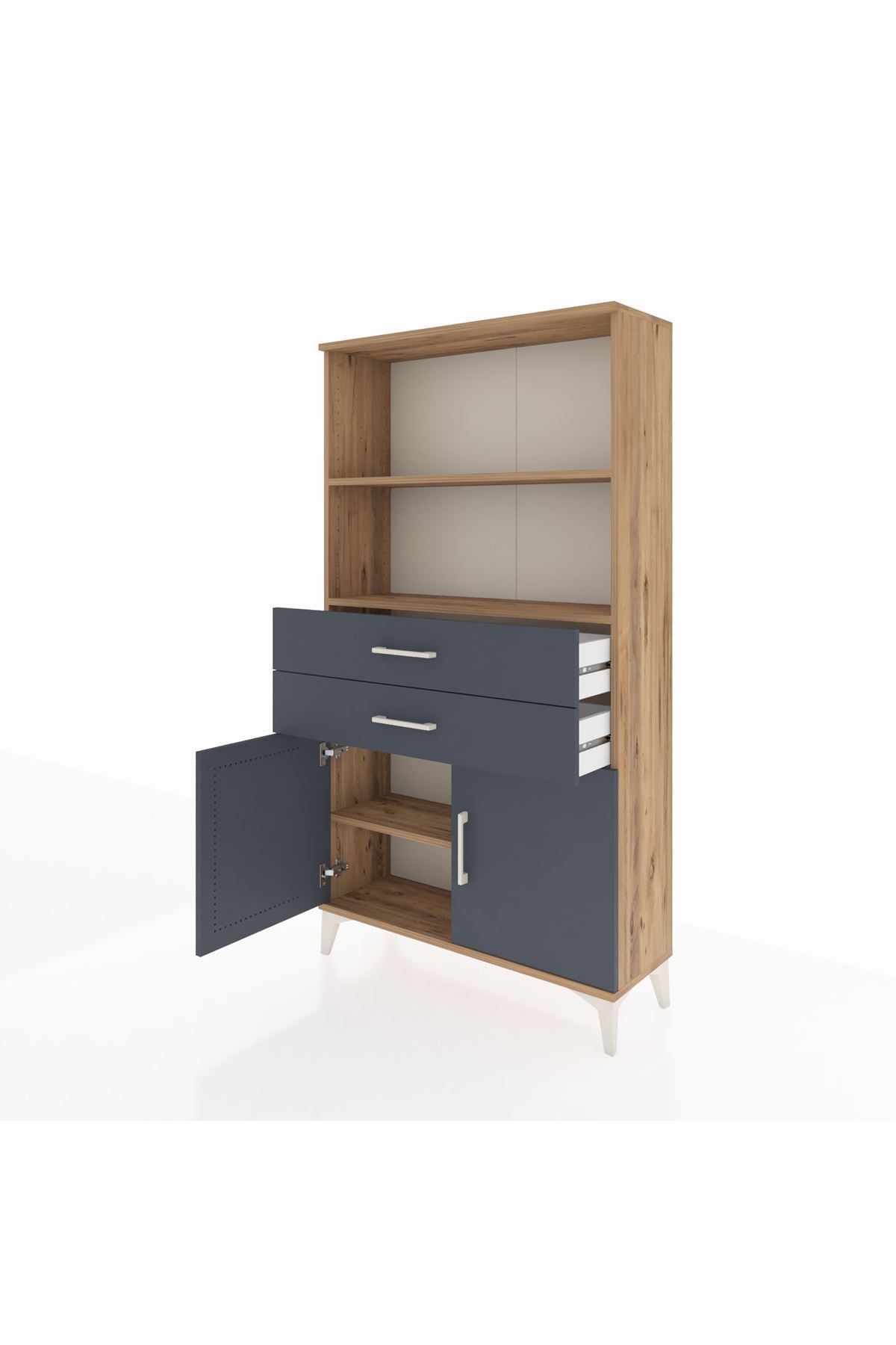 Arges Dolap 3 Raflı 2 Çekmeceli 2 Kapaklı 88x30x163 Çam-Antrasit