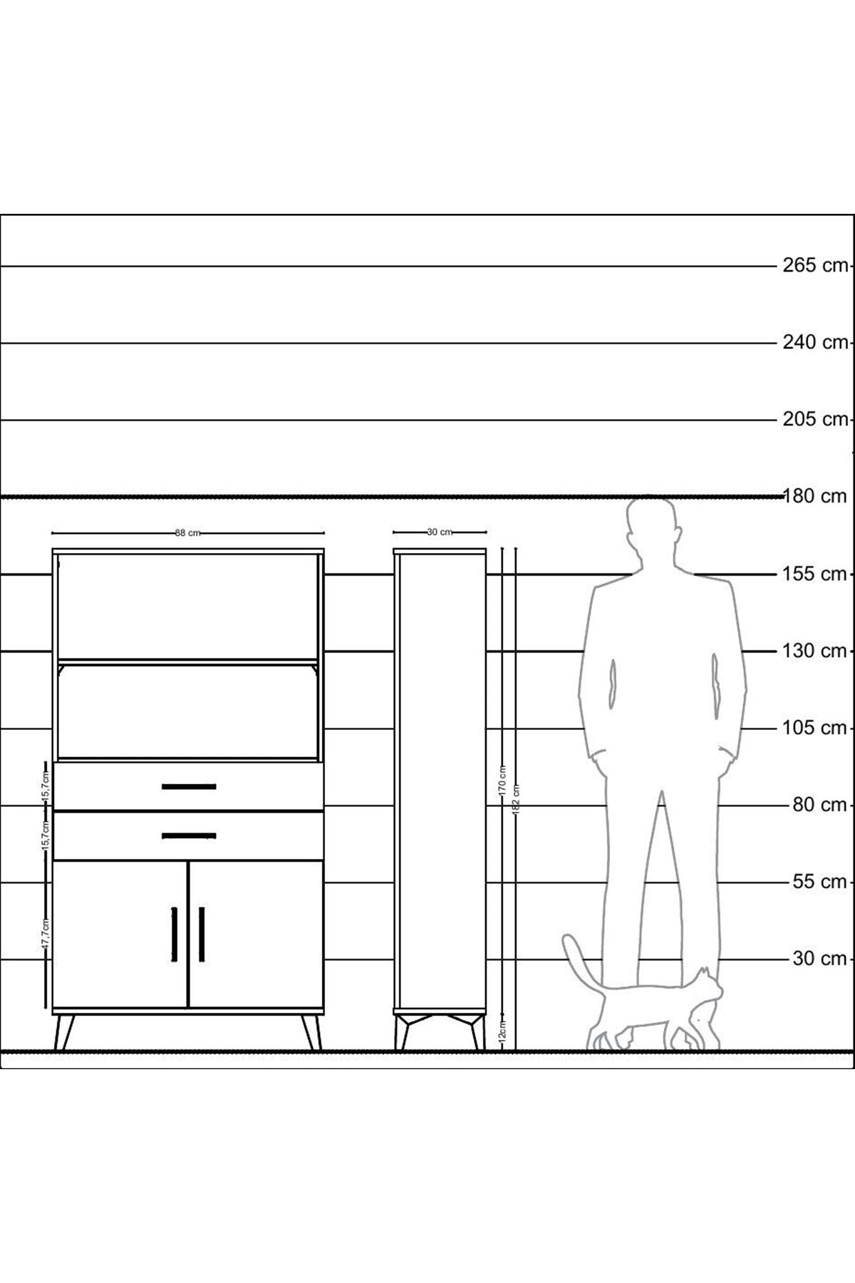 Arges Dolap 3 Raflı 2 Çekmeceli 2 Kapaklı 88x30x163 Çam-Antrasit