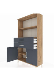 Arges Dolap 3 Raflı 2 Çekmeceli 2 Kapaklı 88x30x163 Çam-Antrasit