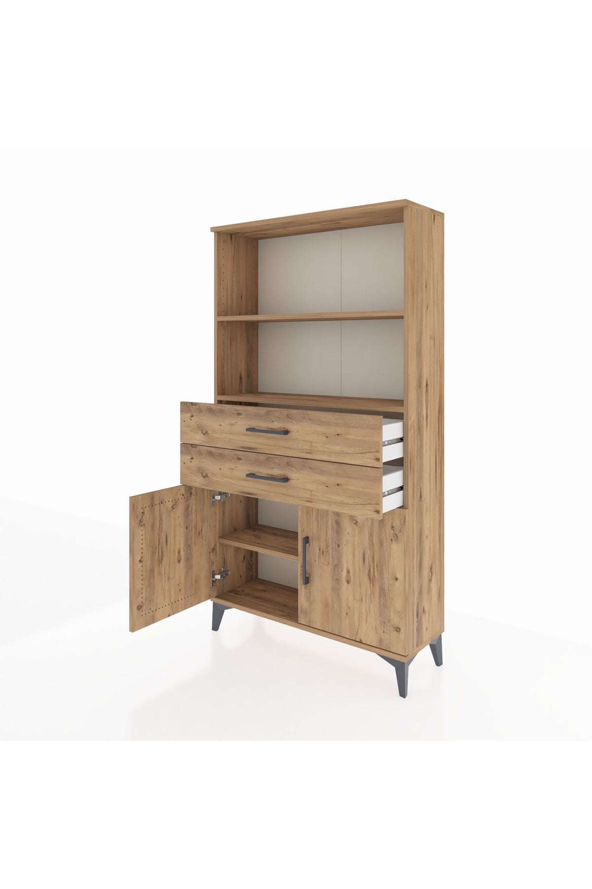 Arges Dolap 3 Raflı 2 Çekmeceli 2 Kapaklı 88x30x163 Çam-Çam