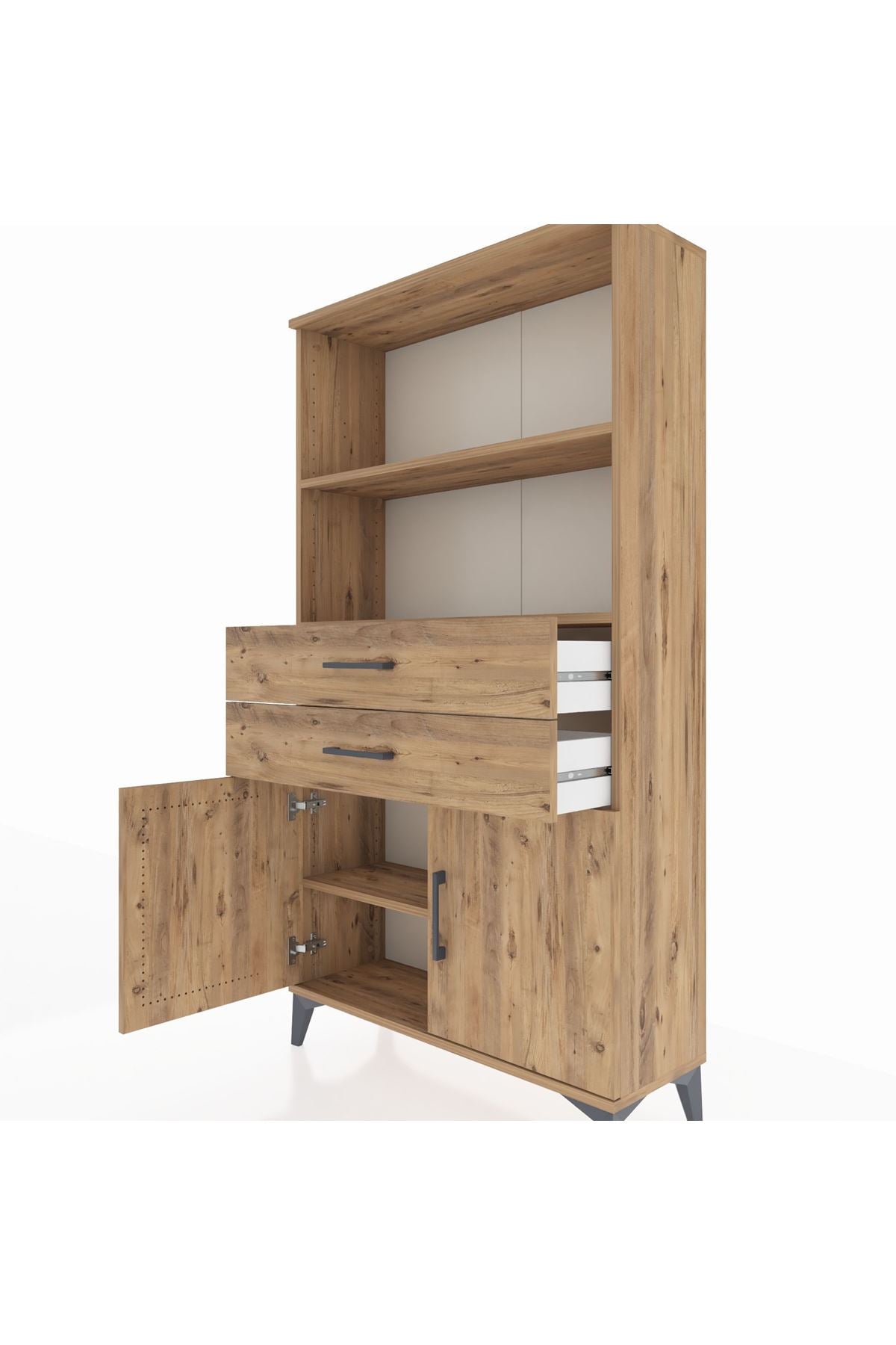 Arges Dolap 3 Raflı 2 Çekmeceli 2 Kapaklı 88x30x163 Çam-Çam