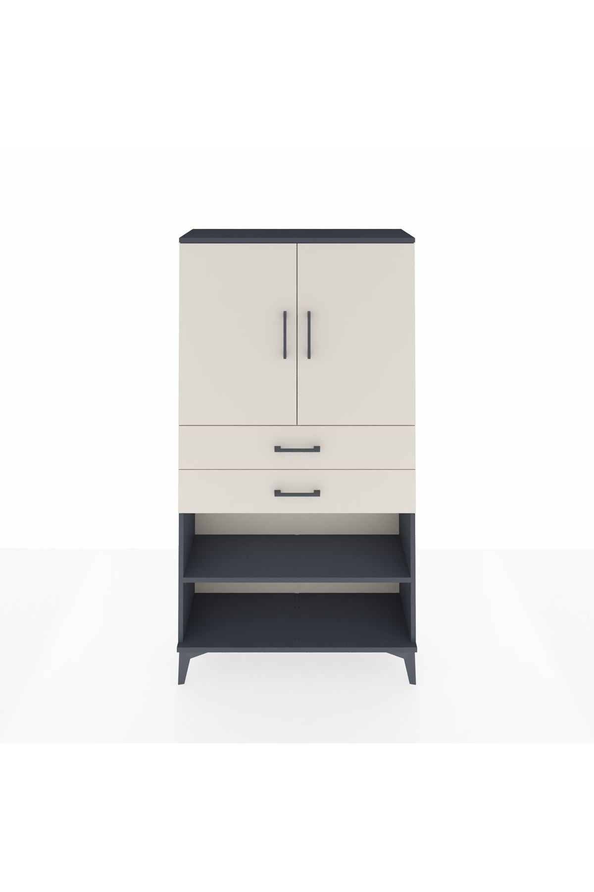 Arges Dolap 3 Raflı 2 Çekmeceli 2 Kapaklı 88x30x163 Antrasit-Aytaşı