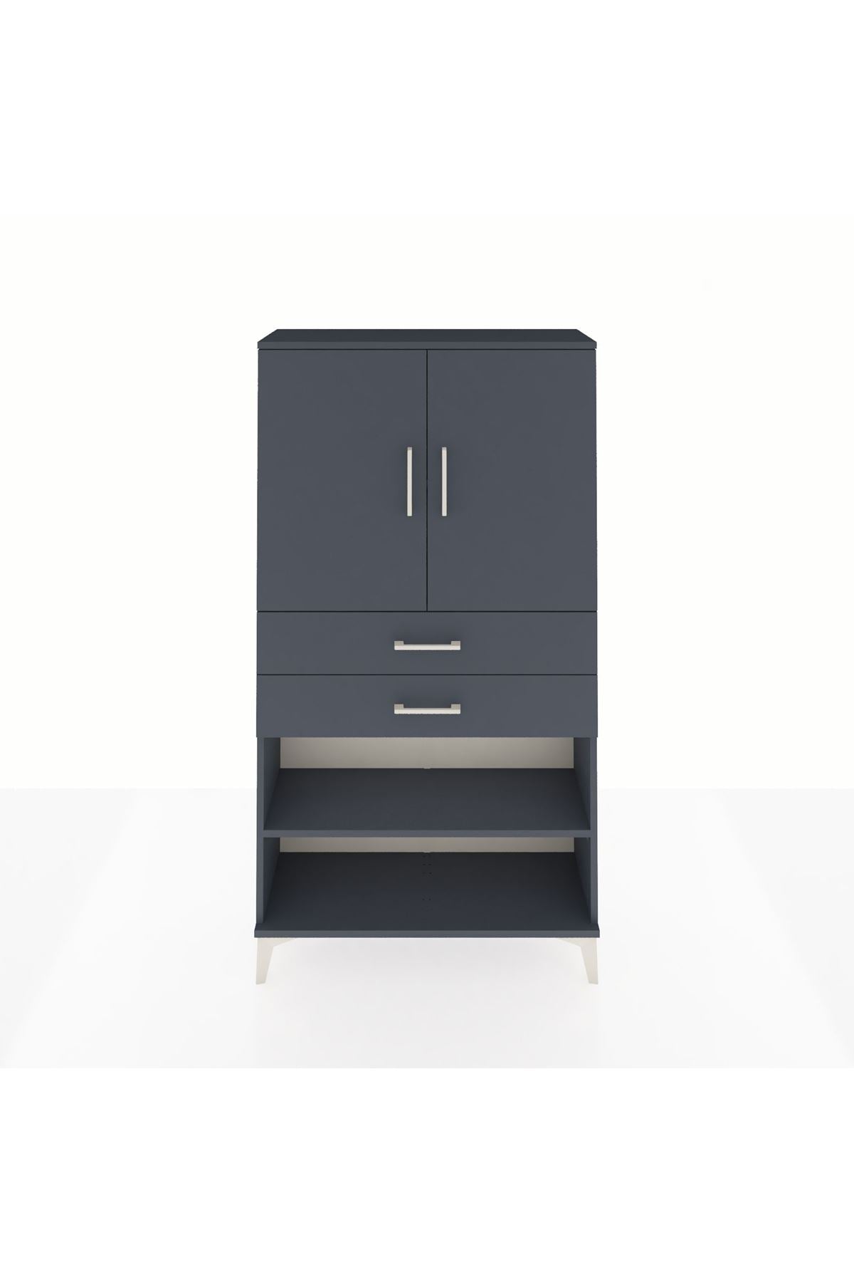 Arges Dolap 3 Raflı 2 Çekmeceli 2 Kapaklı 88x30x163 Antrasit-Antrasit