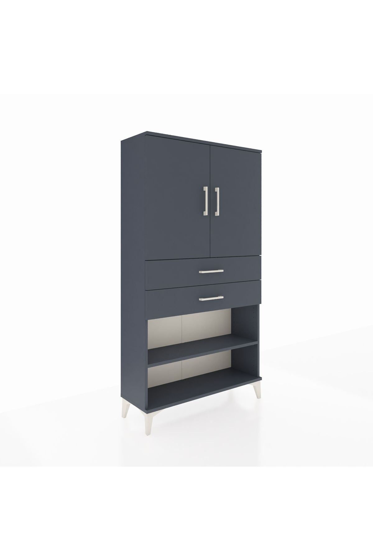 Arges Dolap 3 Raflı 2 Çekmeceli 2 Kapaklı 88x30x163 Antrasit-Antrasit