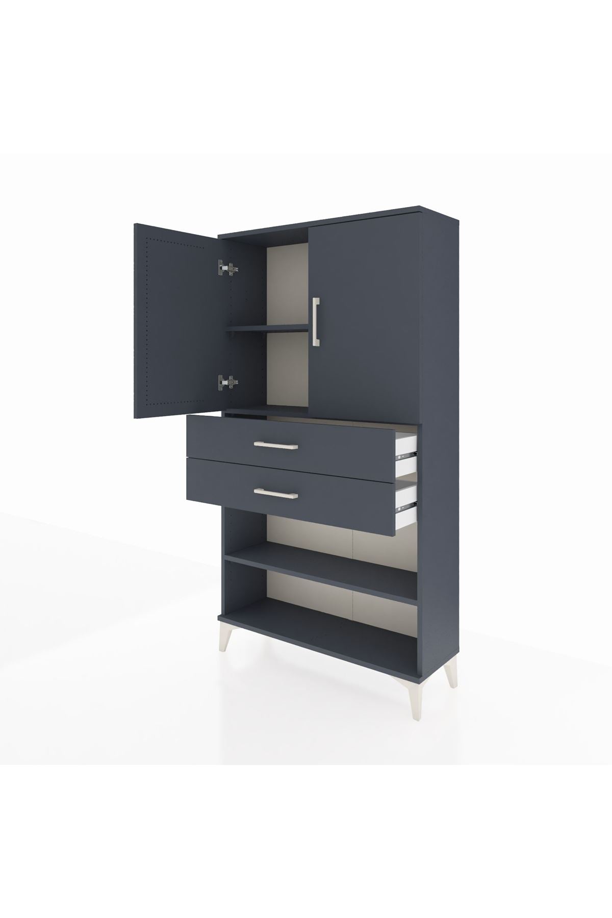 Arges Dolap 3 Raflı 2 Çekmeceli 2 Kapaklı 88x30x163 Antrasit-Antrasit