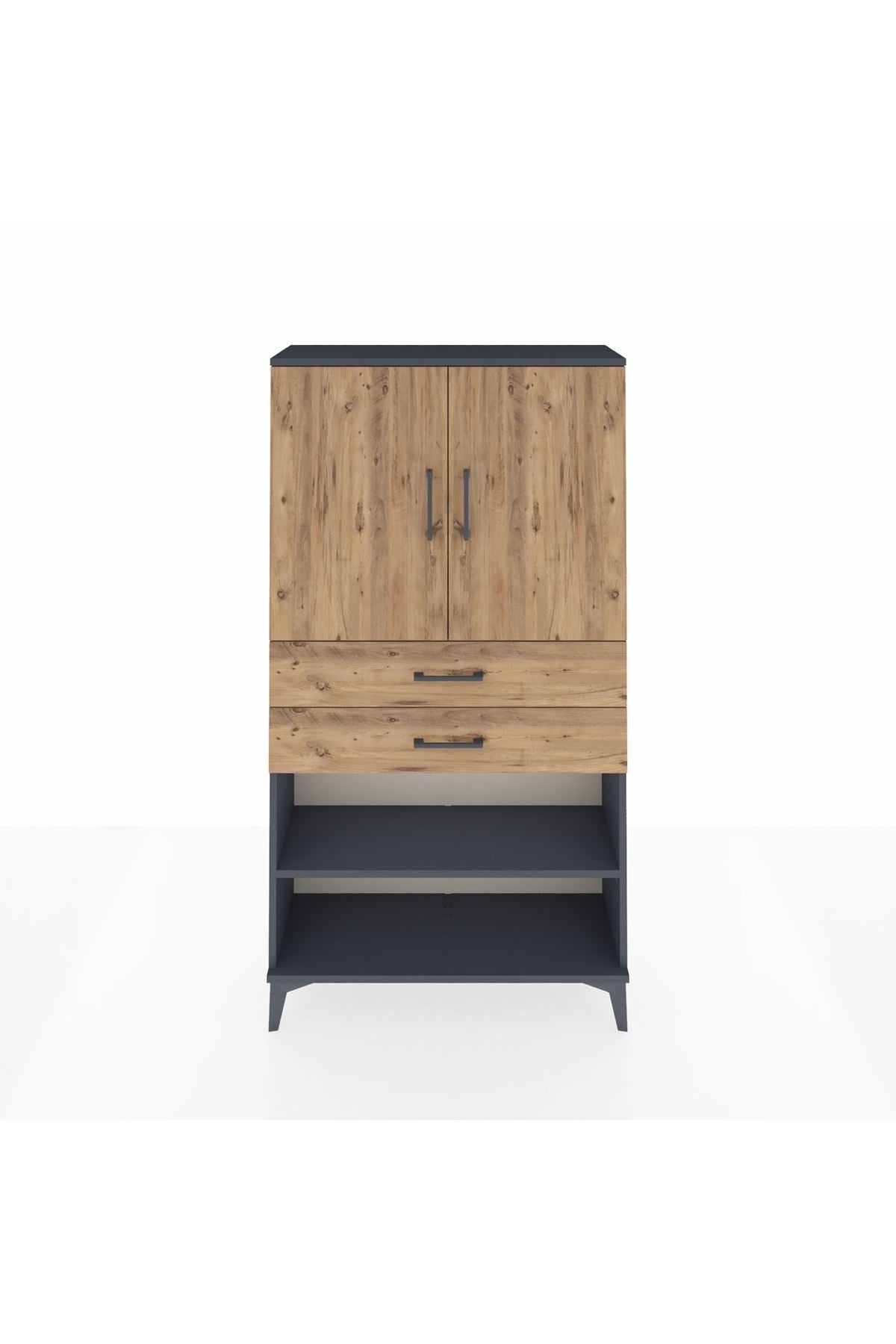 Arges Dolap 3 Raflı 2 Çekmeceli 2 Kapaklı 88x30x163 Antrasit-Çam