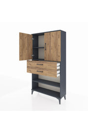 Arges Dolap 3 Raflı 2 Çekmeceli 2 Kapaklı 88x30x163 Antrasit-Çam