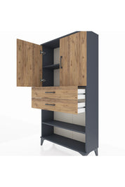 Arges Dolap 3 Raflı 2 Çekmeceli 2 Kapaklı 88x30x163 Antrasit-Çam