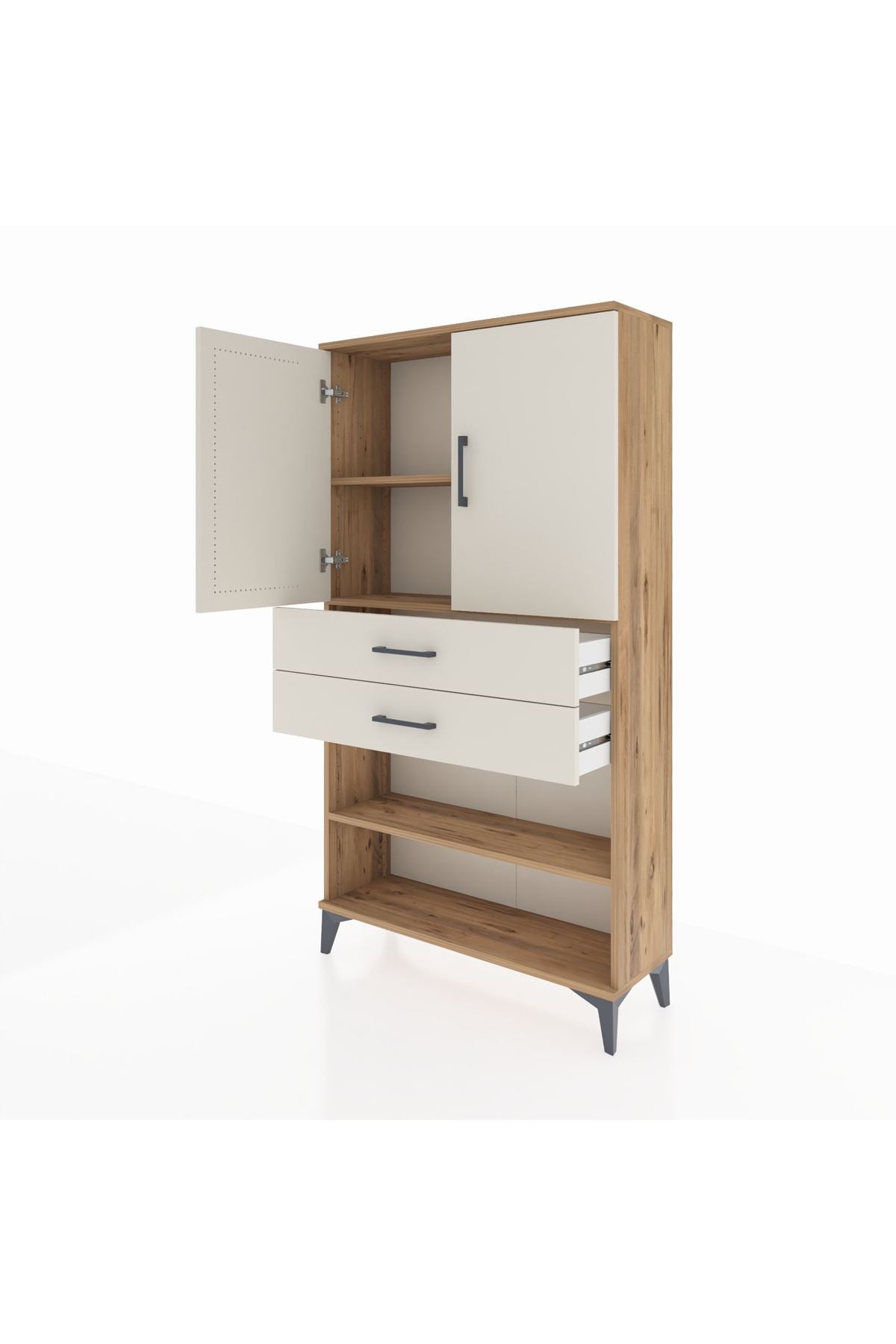 Arges Dolap 3 Raflı 2 Çekmeceli 2 Kapaklı 88x30x163 Çam-Aytaşı