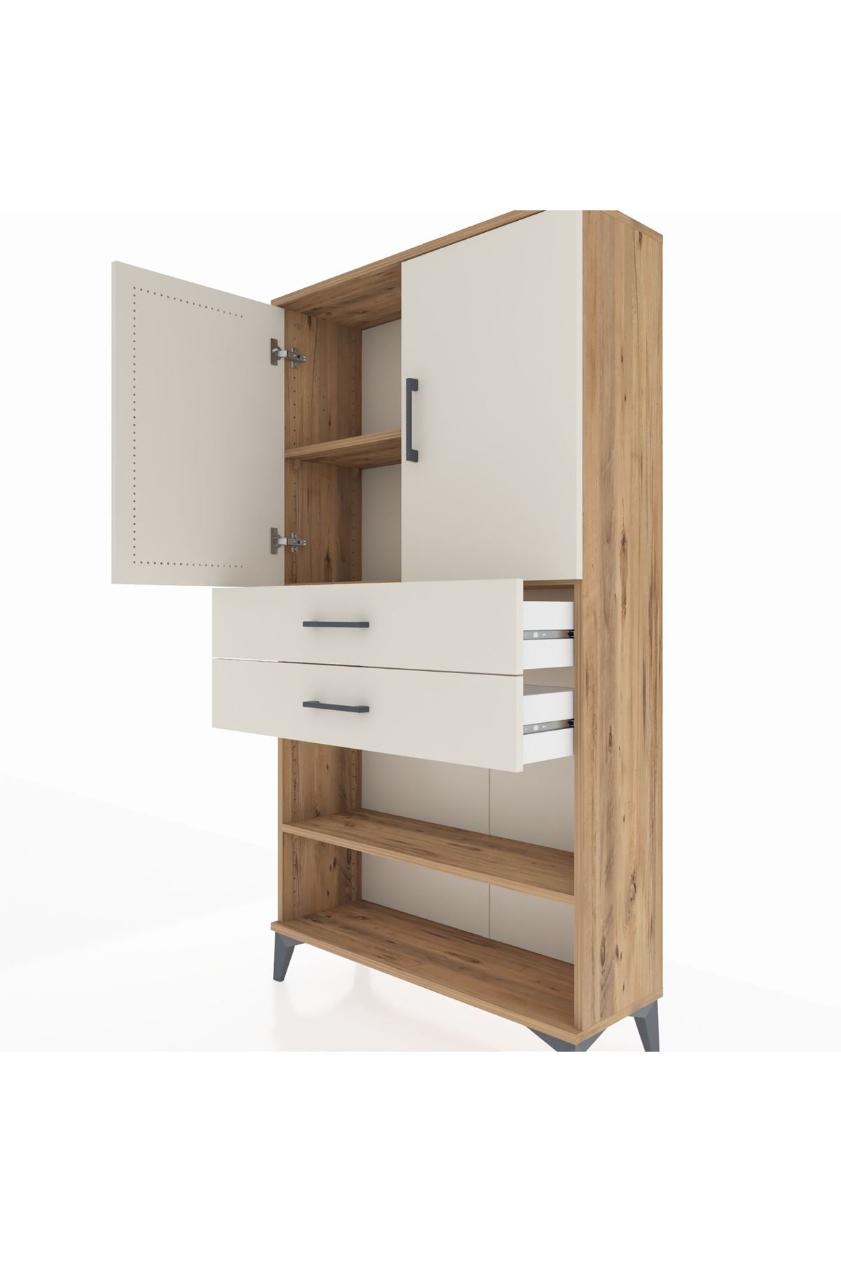 Arges Dolap 3 Raflı 2 Çekmeceli 2 Kapaklı 88x30x163 Çam-Aytaşı