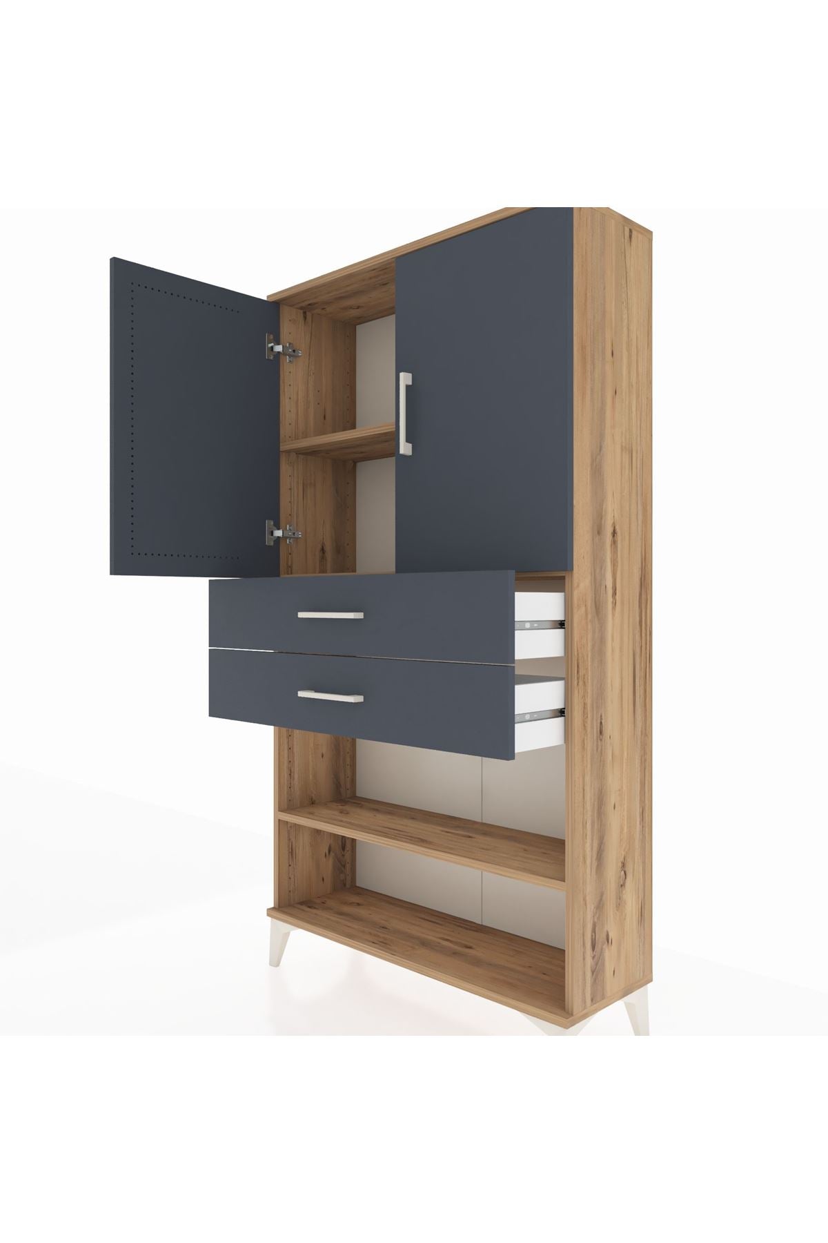 Arges Dolap 3 Raflı 2 Çekmeceli 2 Kapaklı 88x30x163 Çam-Antrasit