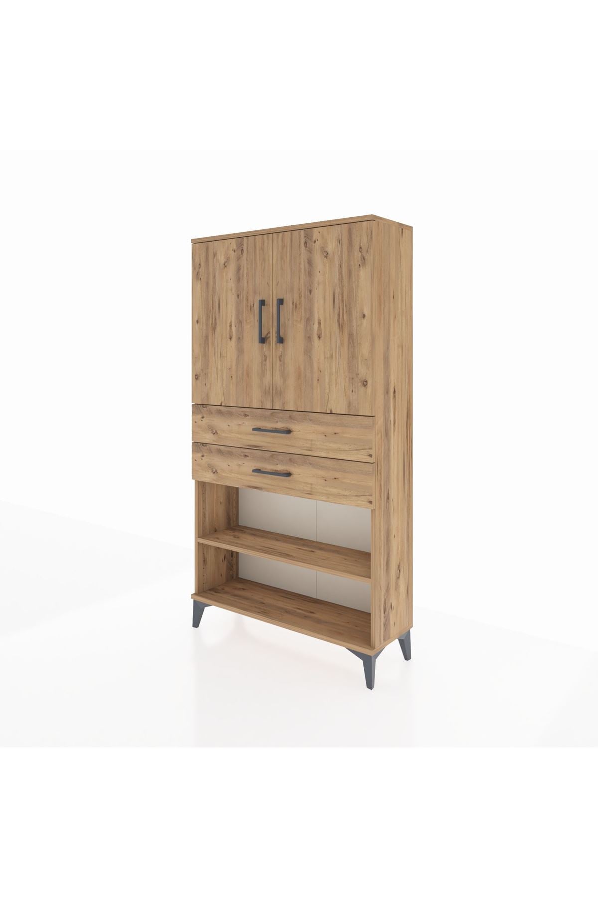 Arges Dolap 3 Raflı 2 Çekmeceli 2 Kapaklı 88x30x163 Çam-Çam