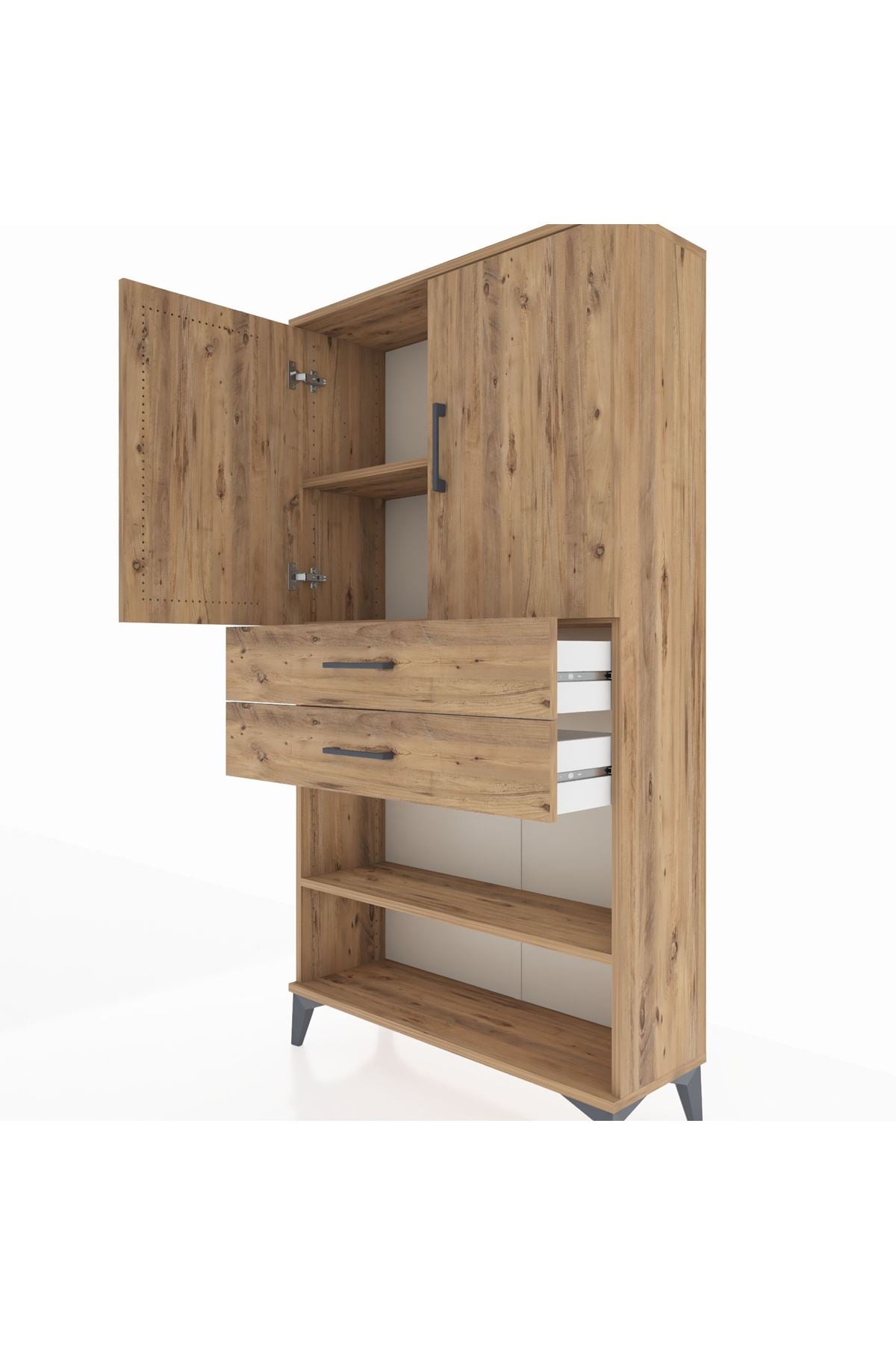 Arges Dolap 3 Raflı 2 Çekmeceli 2 Kapaklı 88x30x163 Çam-Çam