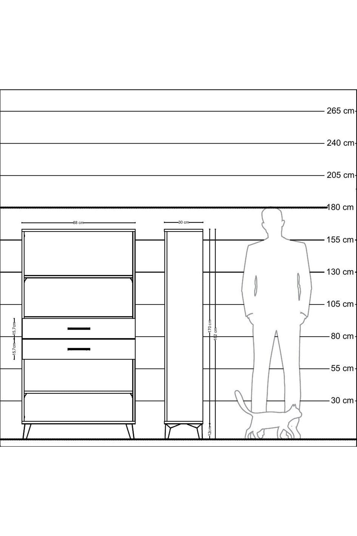 Arges Dolap 3 Raflı 2 Çekmeceli 88x30x163 Çam-Antrasit