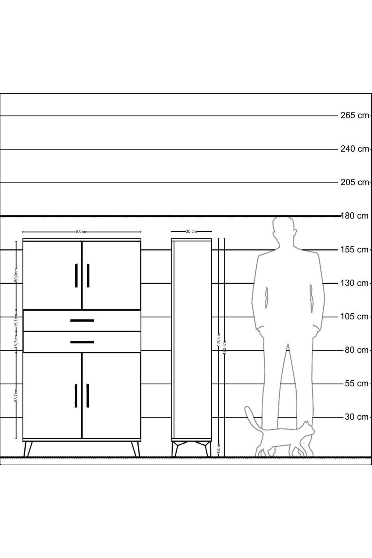Arges Dolap 3 Raflı 2 Çekmeceli 4 Kapaklı 88x30x163 Aytaşı-Çam