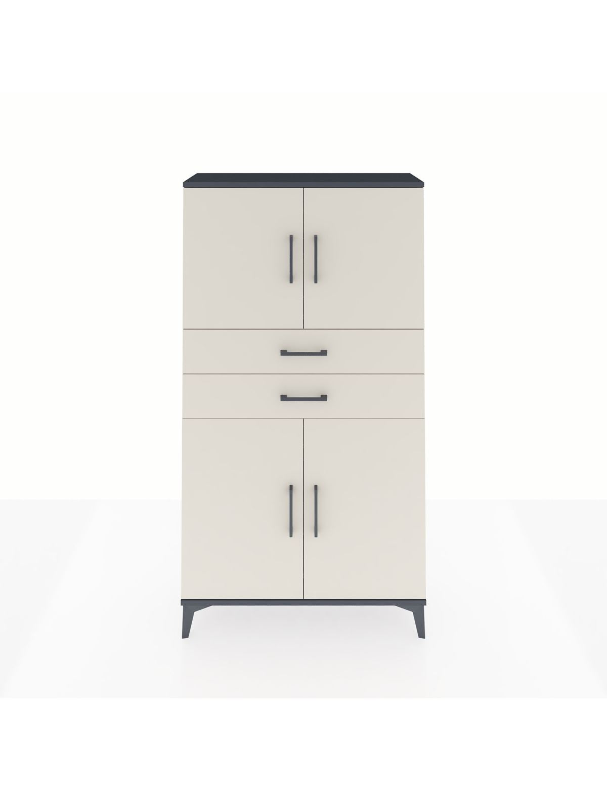 Arges Dolap 3 Raflı 2 Çekmeceli 4 Kapaklı 88x30x163 Antrasit-Aytaşı