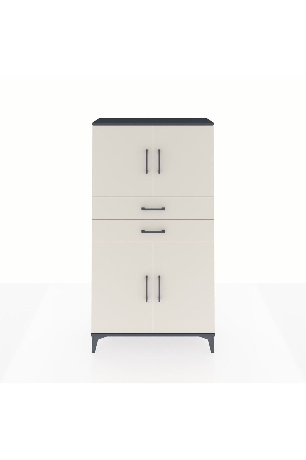 Arges Dolap 3 Raflı 2 Çekmeceli 4 Kapaklı 88x30x163 Antrasit-Aytaşı