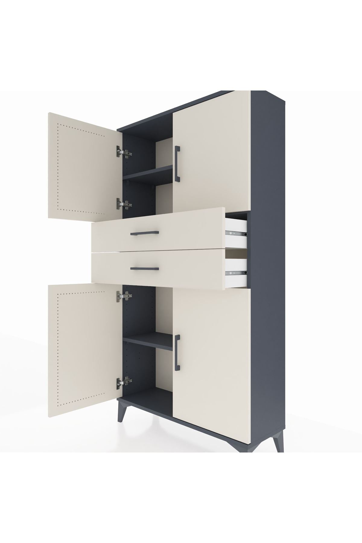 Arges Dolap 3 Raflı 2 Çekmeceli 4 Kapaklı 88x30x163 Antrasit-Aytaşı