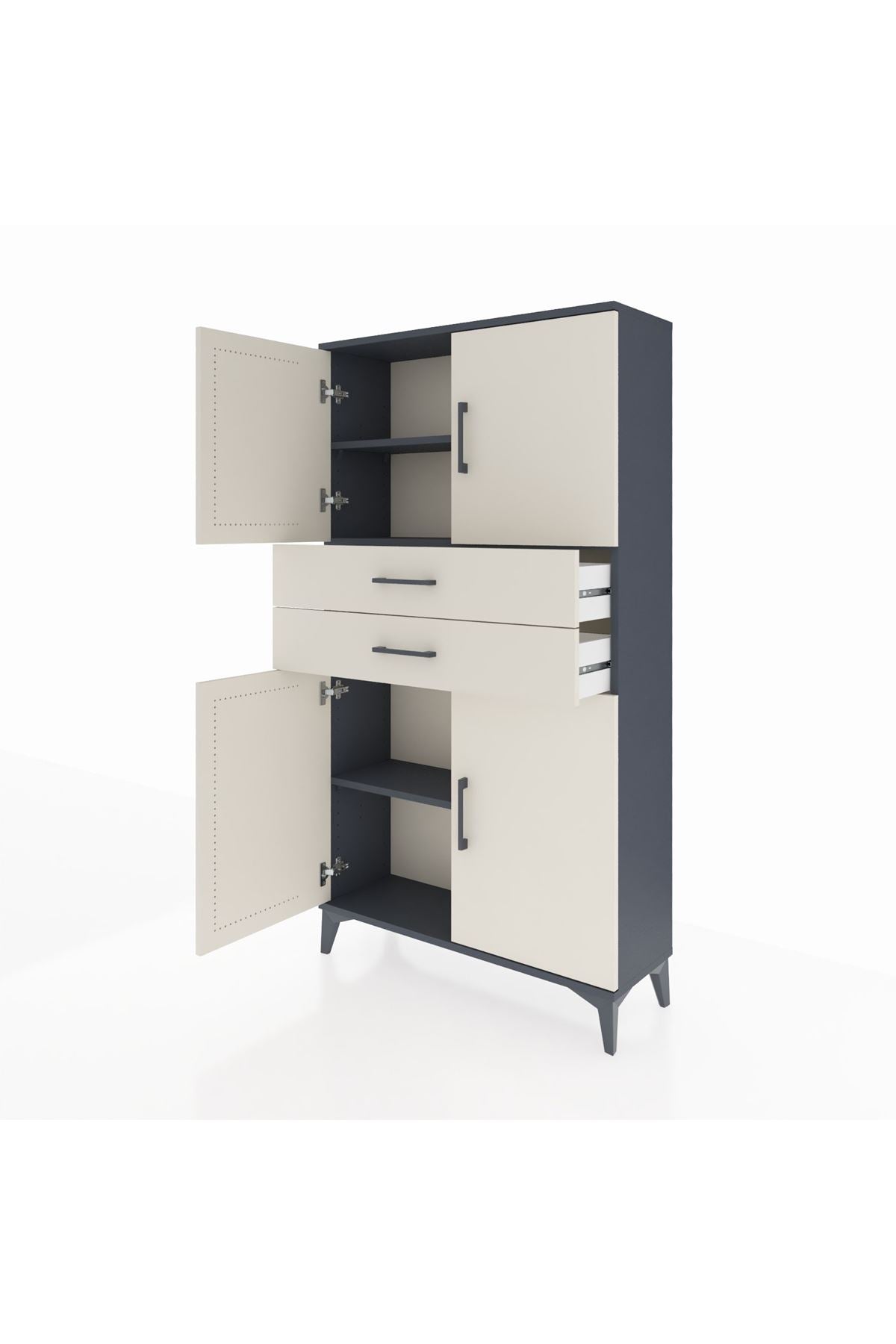 Arges Dolap 3 Raflı 2 Çekmeceli 4 Kapaklı 88x30x163 Antrasit-Aytaşı