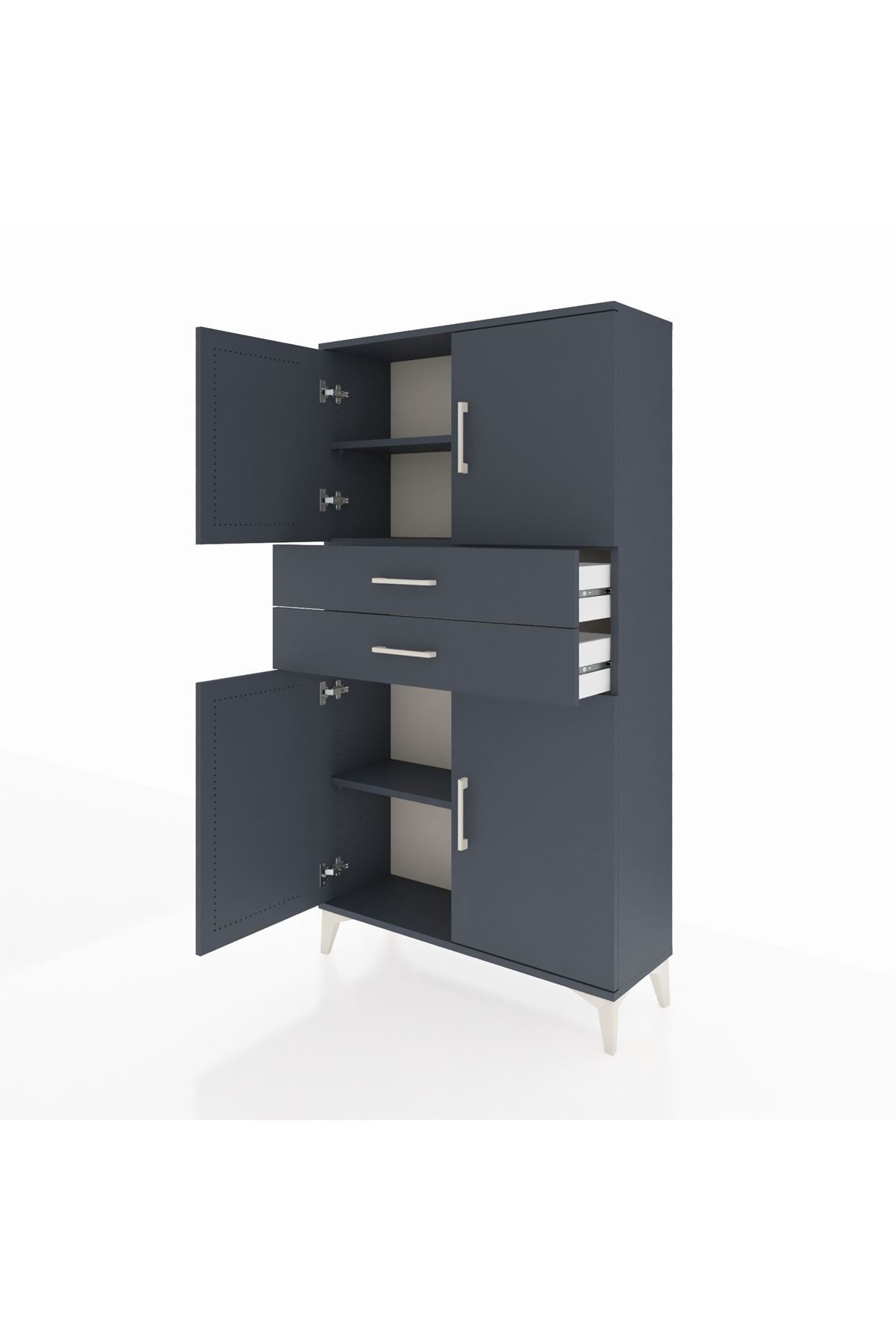 Arges Dolap 3 Raflı 2 Çekmeceli 4 Kapaklı 88x30x163 Antrasit-Antrasit