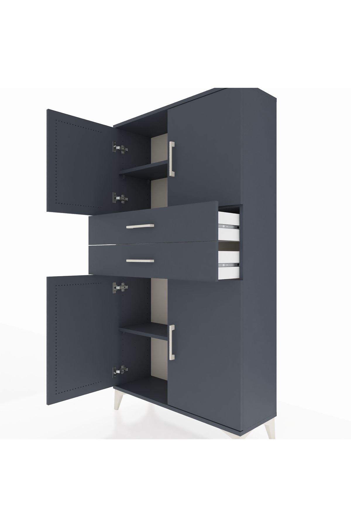 Arges Dolap 3 Raflı 2 Çekmeceli 4 Kapaklı 88x30x163 Antrasit-Antrasit