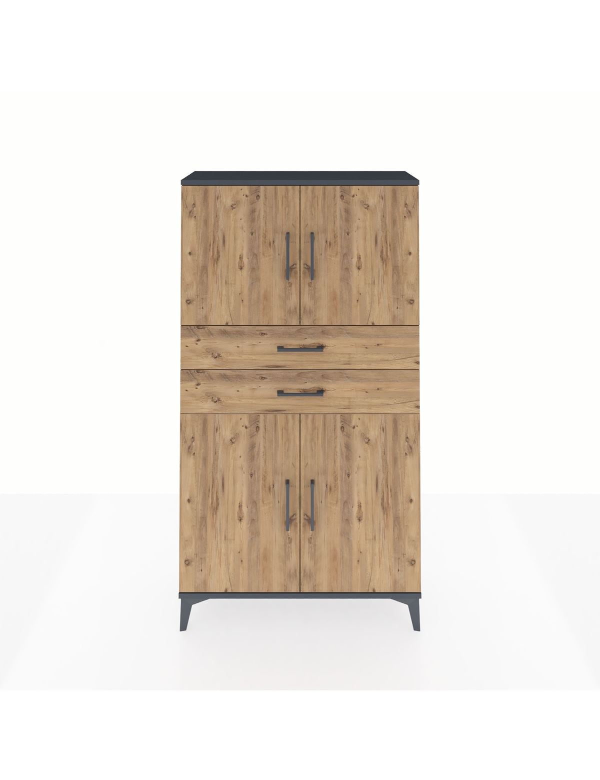 Arges Dolap 3 Raflı 2 Çekmeceli 4 Kapaklı 88x30x163 Antrasit-Çam