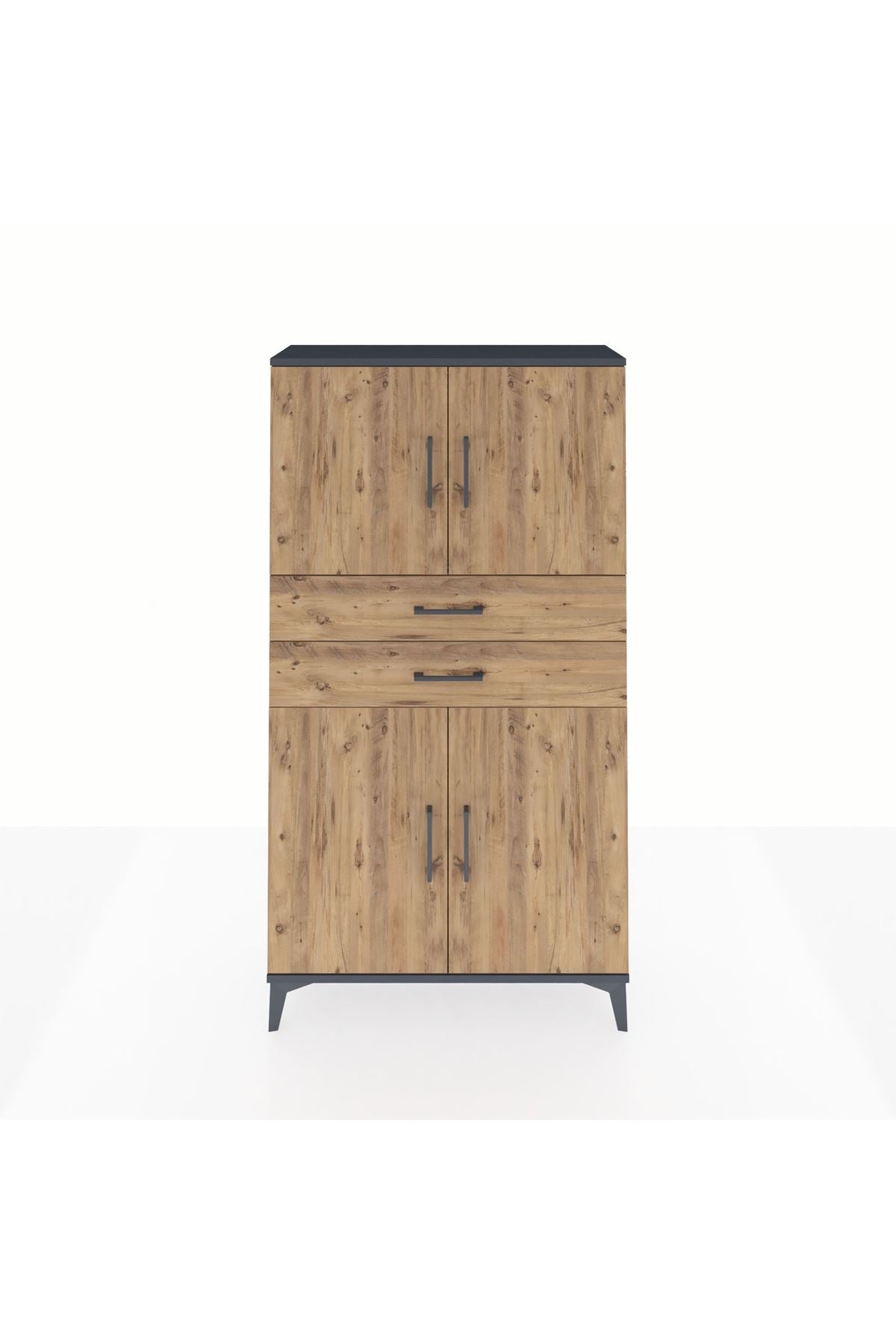 Arges Dolap 3 Raflı 2 Çekmeceli 4 Kapaklı 88x30x163 Antrasit-Çam