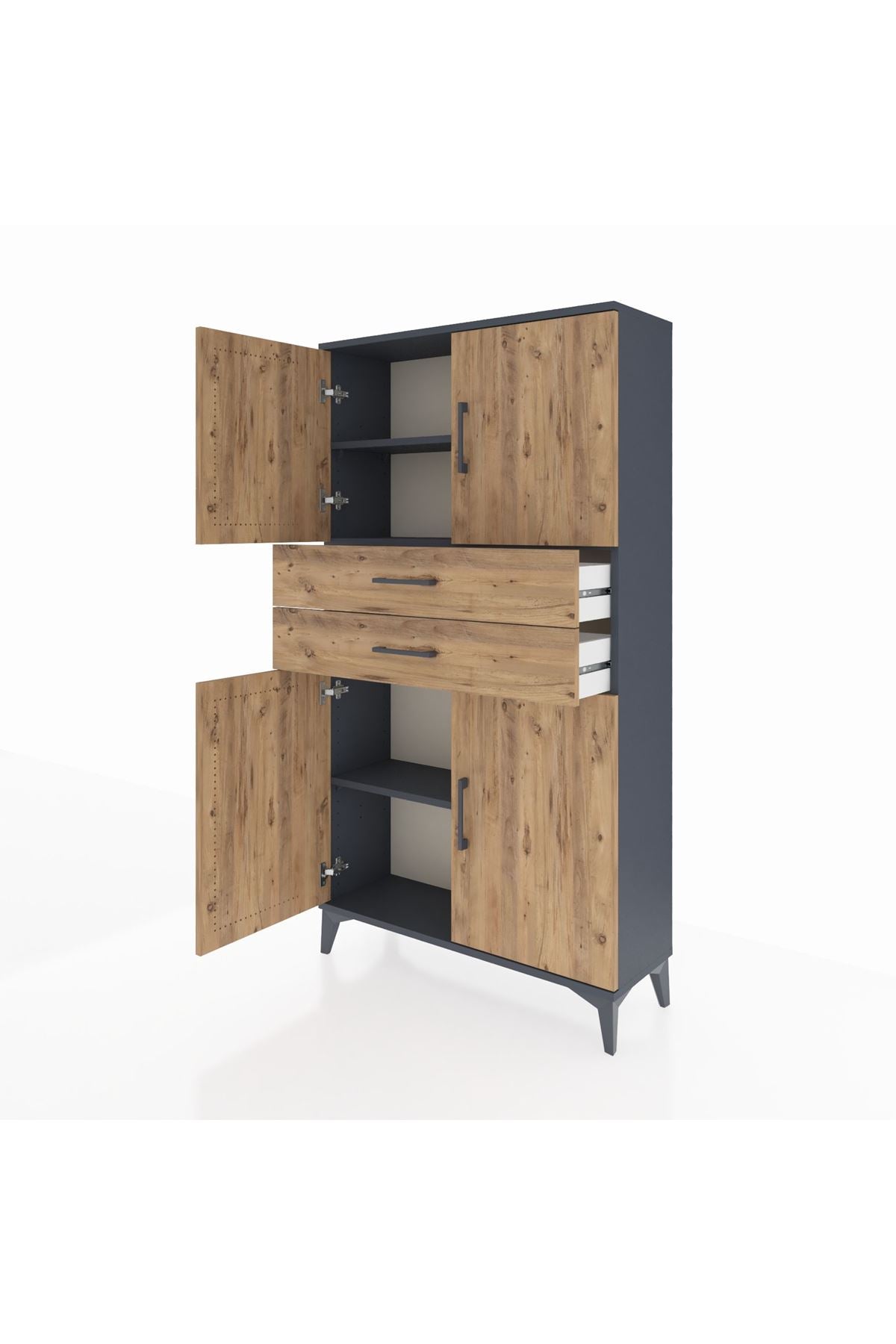 Arges Dolap 3 Raflı 2 Çekmeceli 4 Kapaklı 88x30x163 Antrasit-Çam