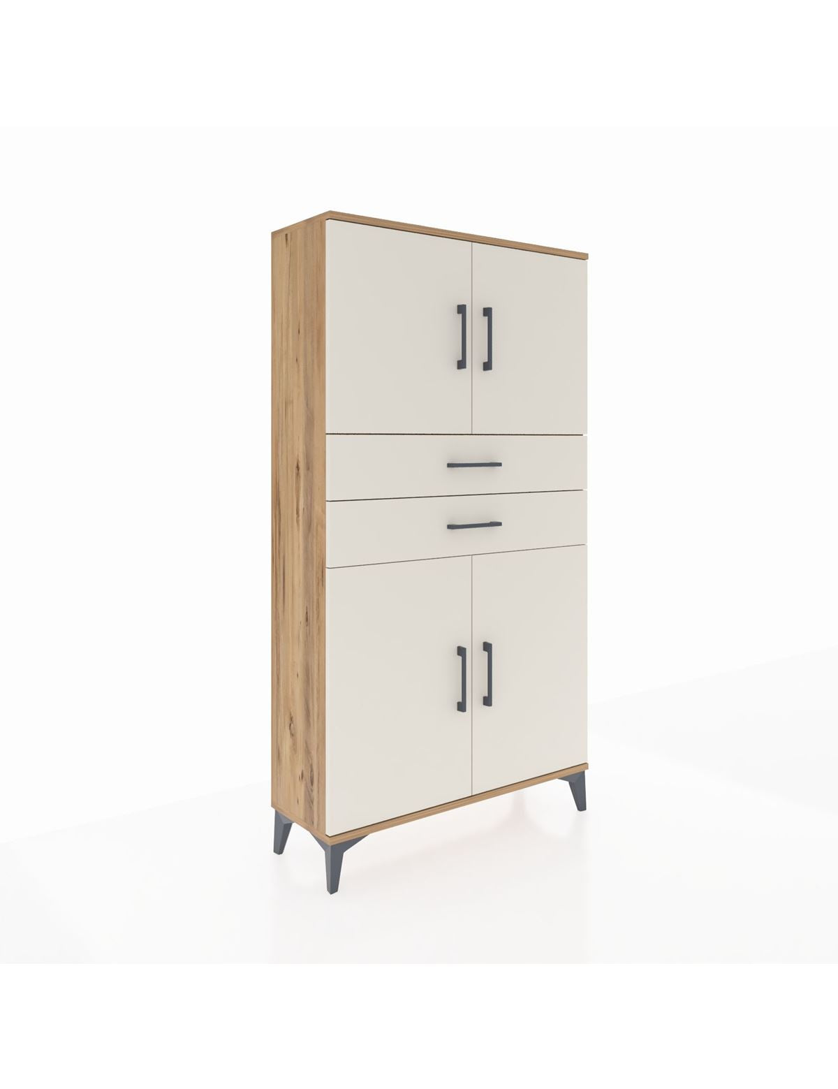 Arges Dolap 3 Raflı 2 Çekmeceli 4 Kapaklı 88x30x163 Çam-Aytaşı