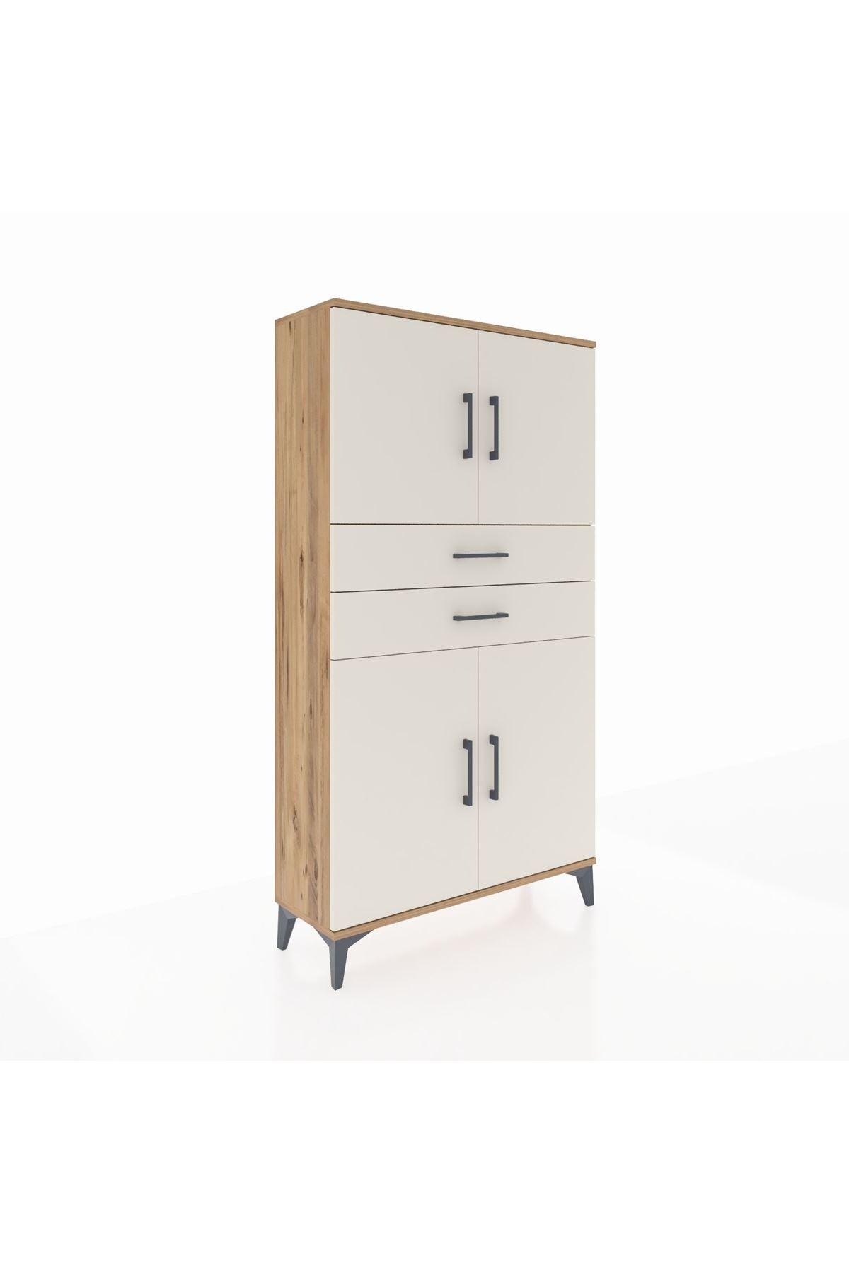 Arges Dolap 3 Raflı 2 Çekmeceli 4 Kapaklı 88x30x163 Çam-Aytaşı