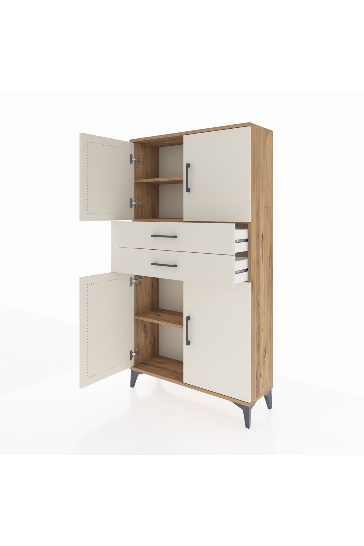 Arges Dolap 3 Raflı 2 Çekmeceli 4 Kapaklı 88x30x163 Çam-Aytaşı