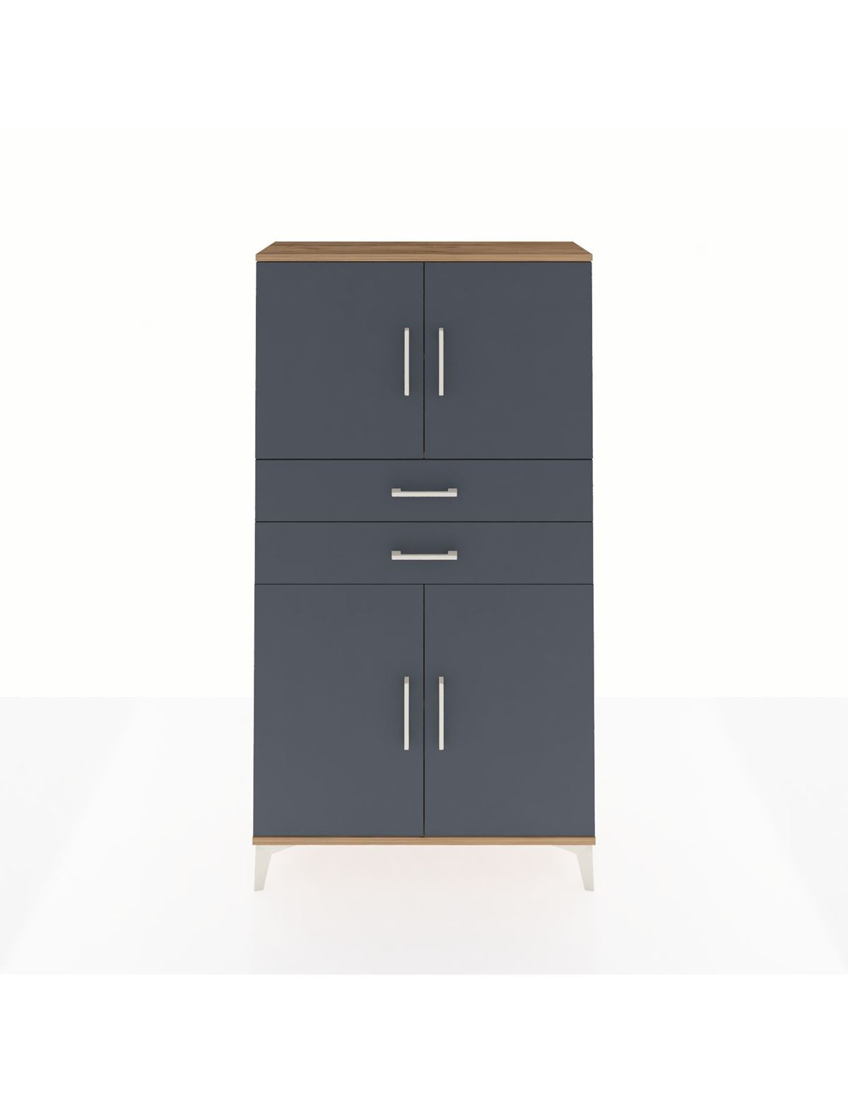 Arges Dolap 3 Raflı 2 Çekmeceli 4 Kapaklı 88x30x163 Çam-Antrasit