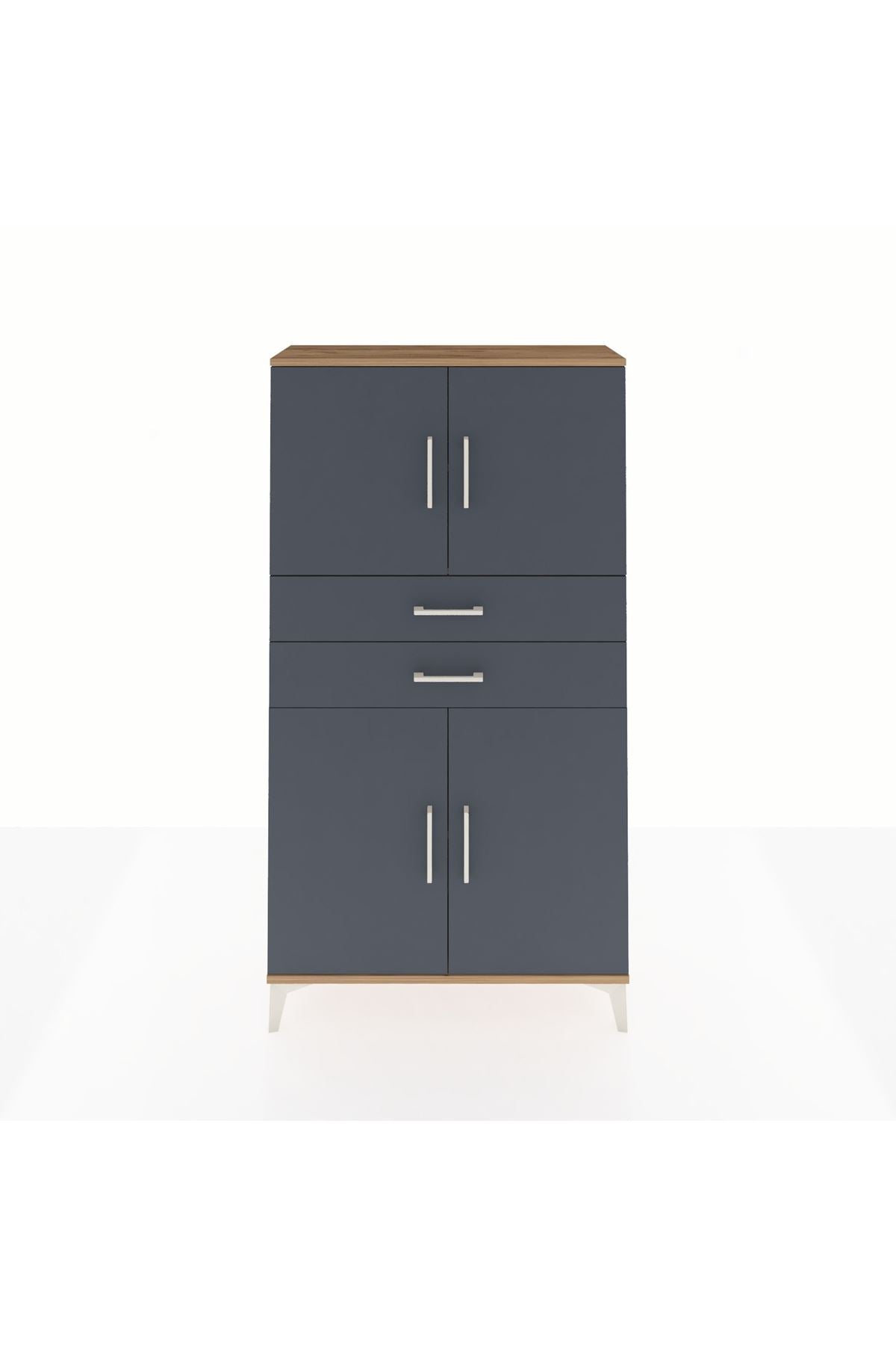 Arges Dolap 3 Raflı 2 Çekmeceli 4 Kapaklı 88x30x163 Çam-Antrasit