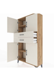 Arges Dolap 3 Raflı 2 Çekmeceli 4 Kapaklı 88x30x163 Çam-Aytaşı