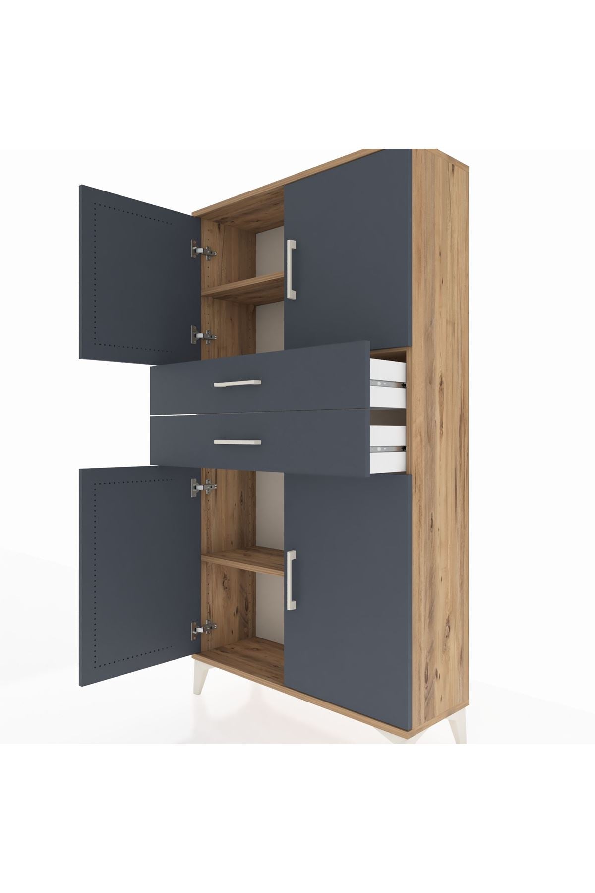 Arges Dolap 3 Raflı 2 Çekmeceli 4 Kapaklı 88x30x163 Çam-Antrasit