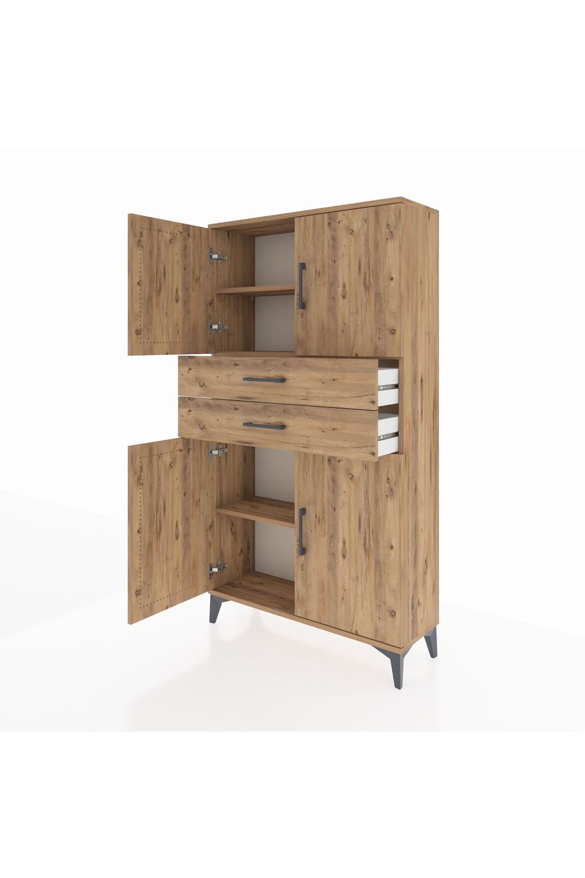 Arges Dolap 3 Raflı 2 Çekmeceli 4 Kapaklı 88x30x163 Çam-Çam