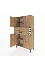 Arges Dolap 3 Raflı 2 Çekmeceli 4 Kapaklı 88x30x163 Çam-Çam