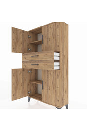 Arges Dolap 3 Raflı 2 Çekmeceli 4 Kapaklı 88x30x163 Çam-Çam