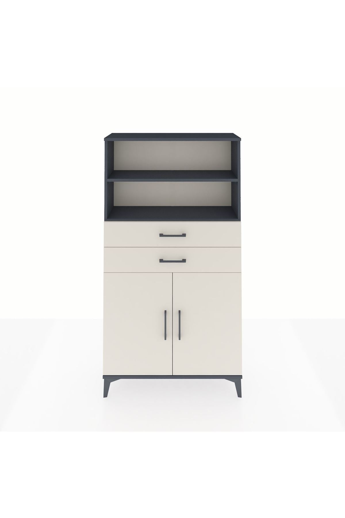 Arges Dolap 3 Raflı 2 Çekmeceli 2 Kapaklı 88x30x163 Antrasit-Aytaşı