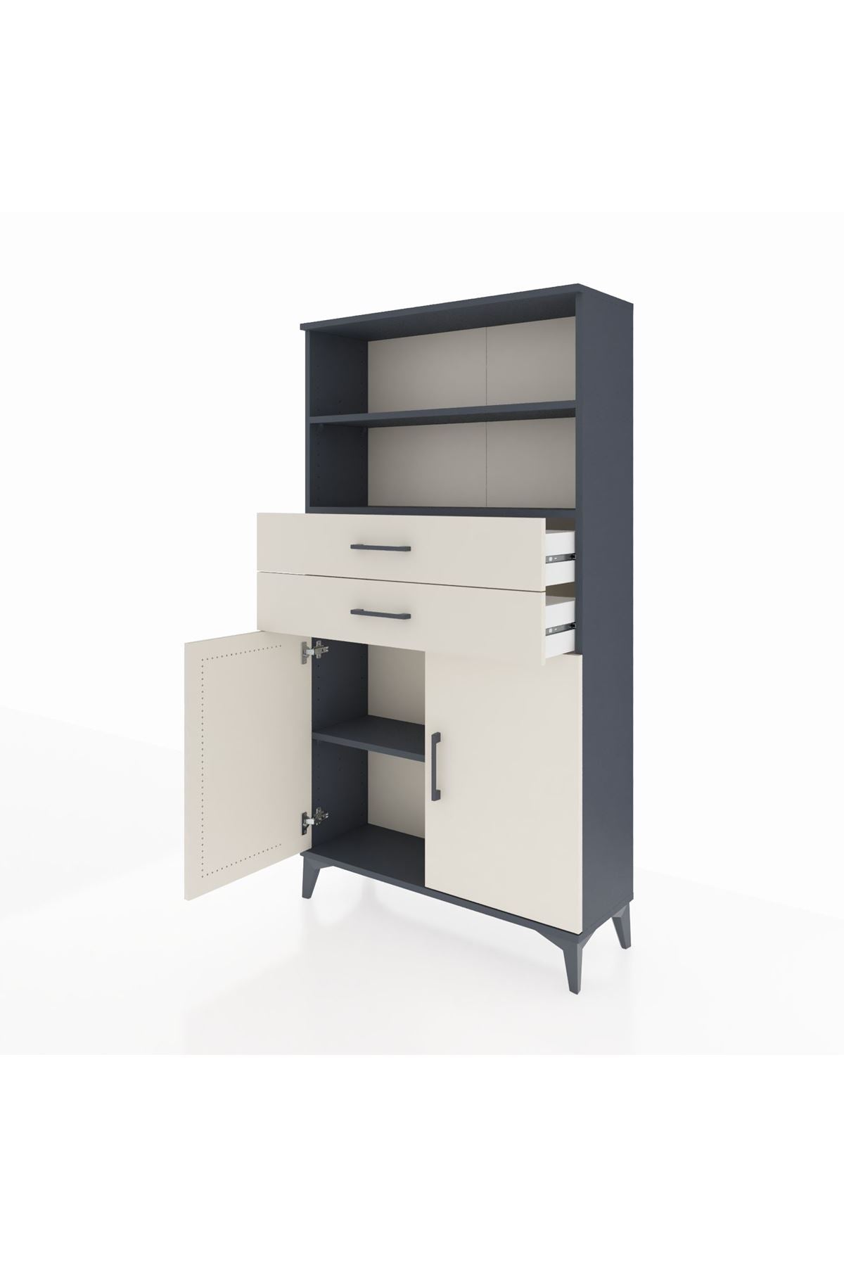 Arges Dolap 3 Raflı 2 Çekmeceli 2 Kapaklı 88x30x163 Antrasit-Aytaşı