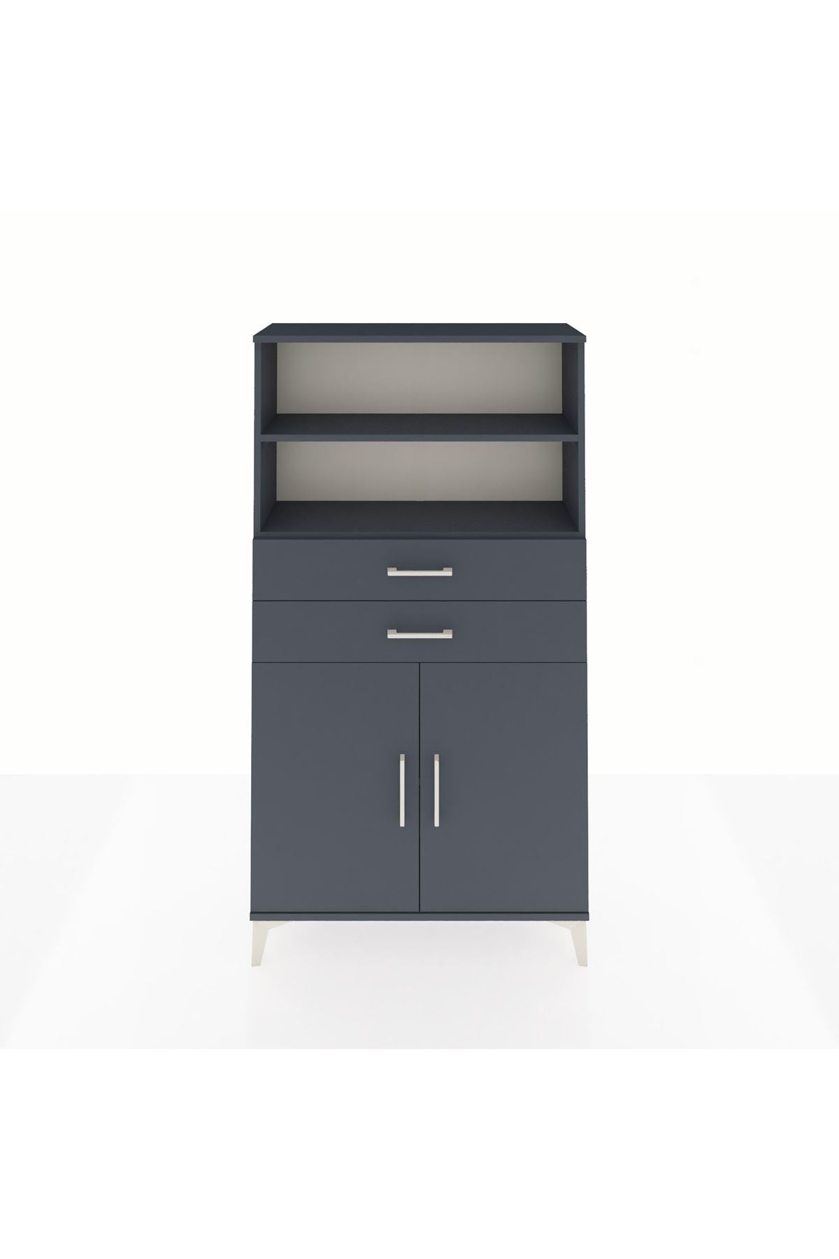 Arges Dolap 3 Raflı 2 Çekmeceli 2 Kapaklı 88x30x163 Antrasit-Antrasit