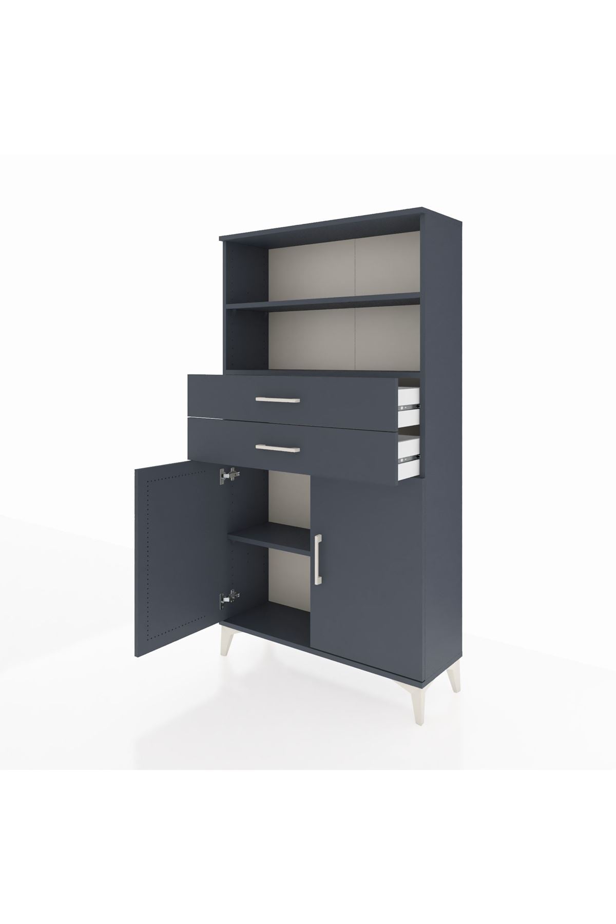 Arges Dolap 3 Raflı 2 Çekmeceli 2 Kapaklı 88x30x163 Antrasit-Antrasit