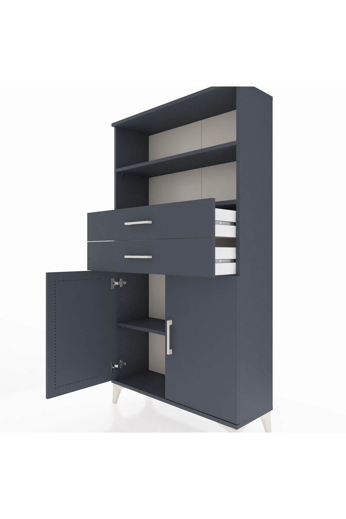 Arges Dolap 3 Raflı 2 Çekmeceli 2 Kapaklı 88x30x163 Antrasit-Antrasit