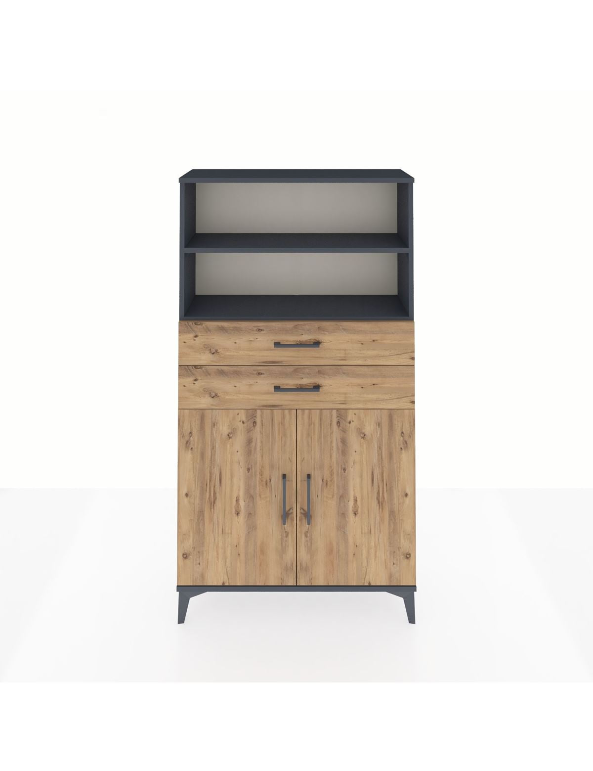 Arges Dolap 3 Raflı 2 Çekmeceli 2 Kapaklı 88x30x163 Antrasit-Çam